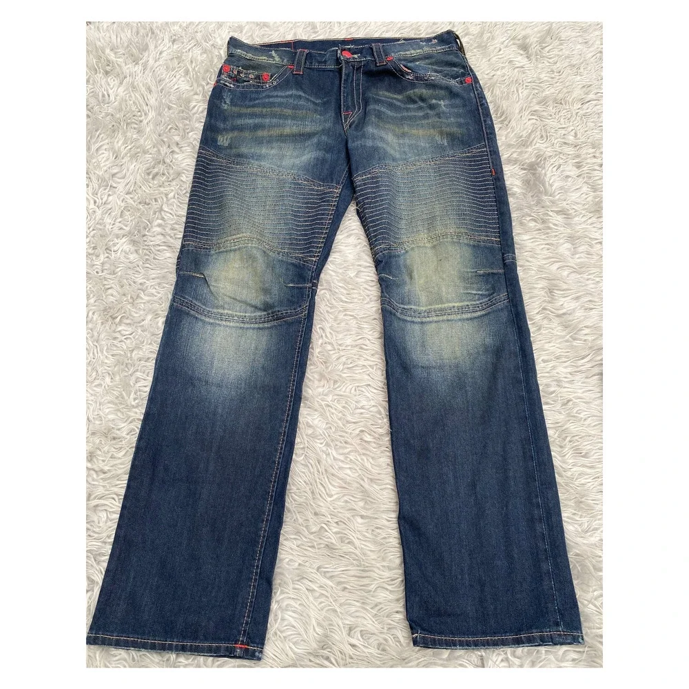 True Religion Moto Jeans Sz 36 Relaxed Straight Dark Wash